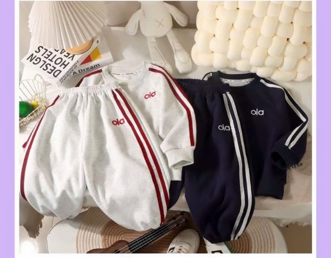 Sét bộ nỉ ola ghi xanh than cho bé trai gái