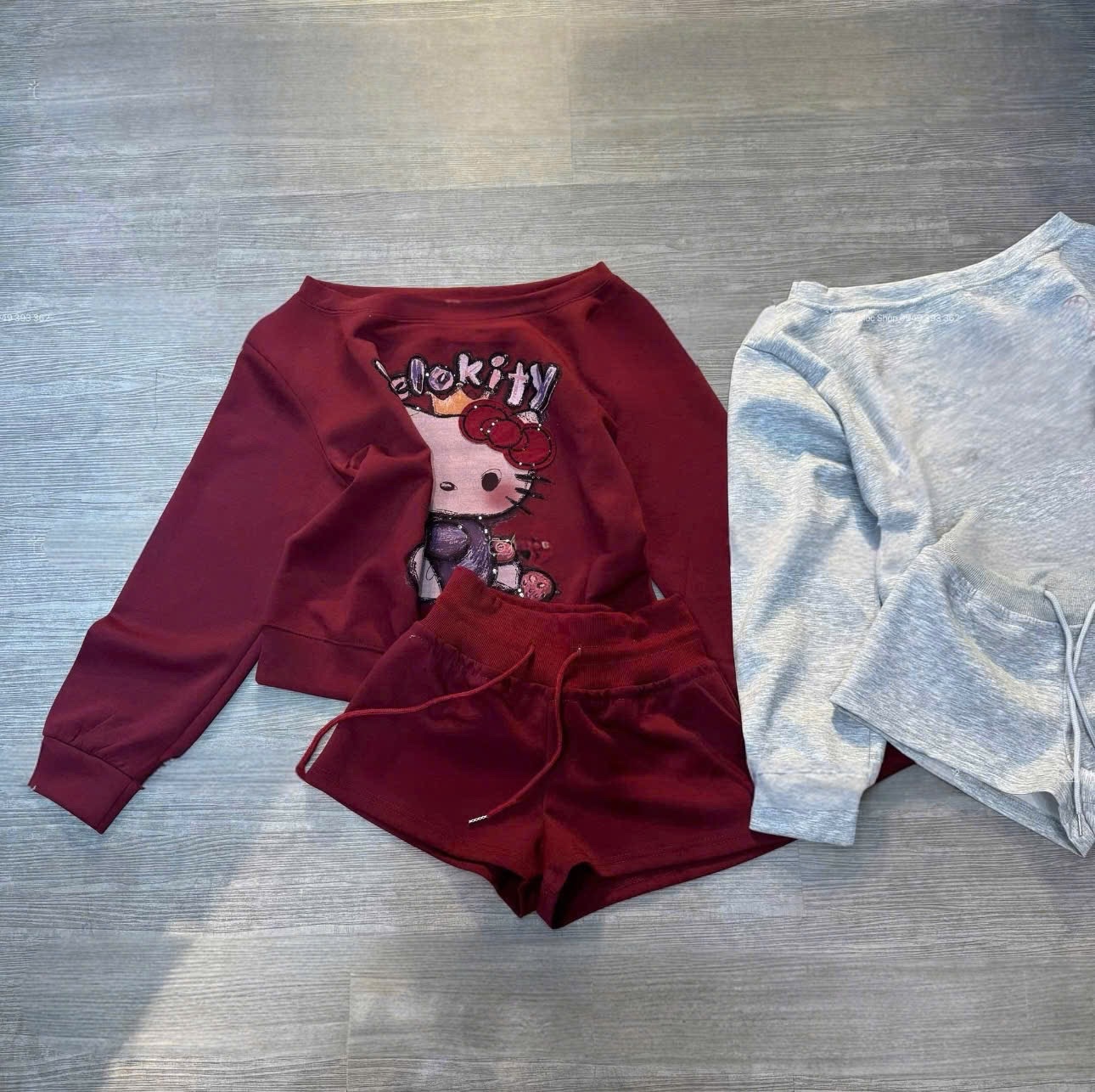 Sét bộ nỉ kitty quần sooc bé gái