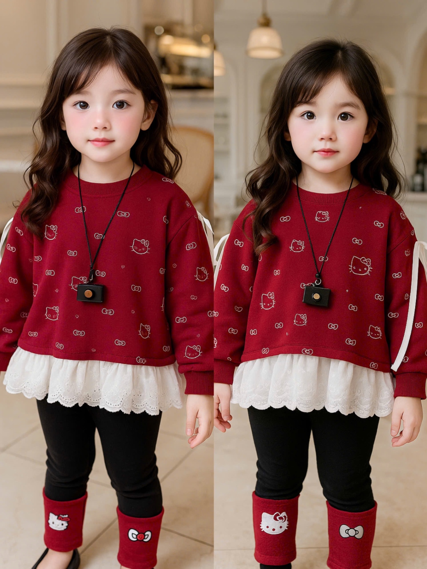 Sét áo nỉ kitty đỏ quần legging bé gái