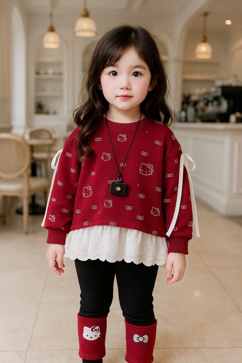 Sét áo nỉ kitty đỏ quần legging bé gái