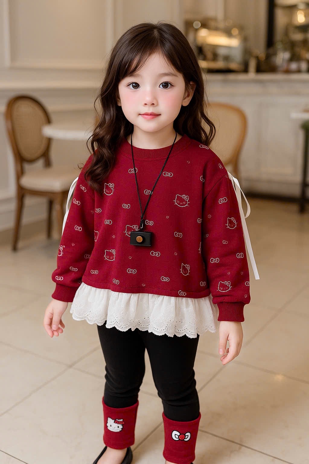 Sét áo nỉ kitty đỏ quần legging bé gái