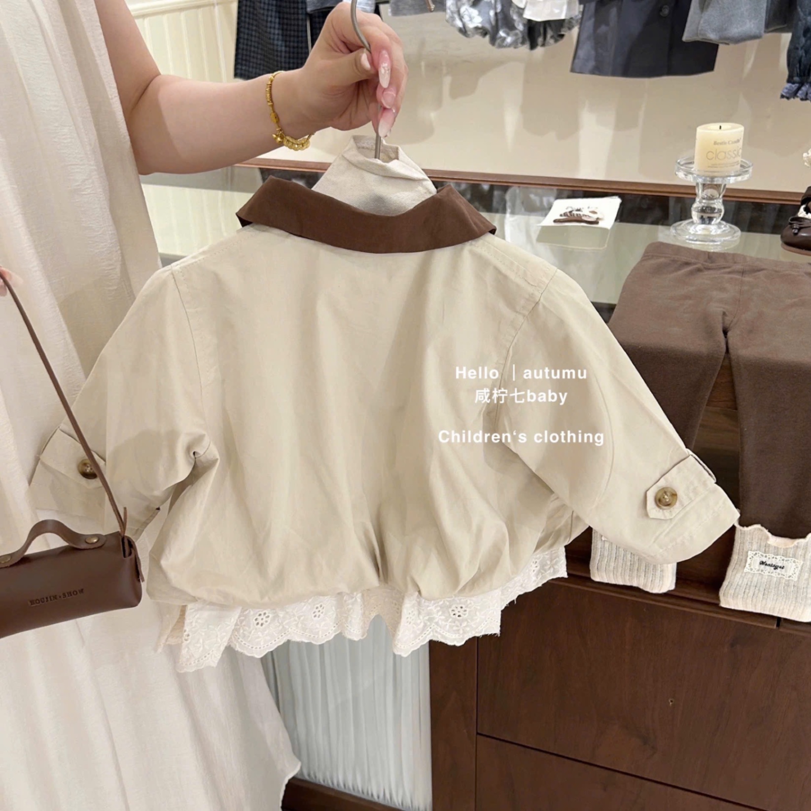 Sét áo khoác kaki phối ren quần legging sn bé gái