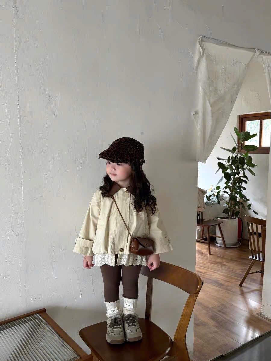 Sét áo khoác kaki phối ren quần legging sn bé gái