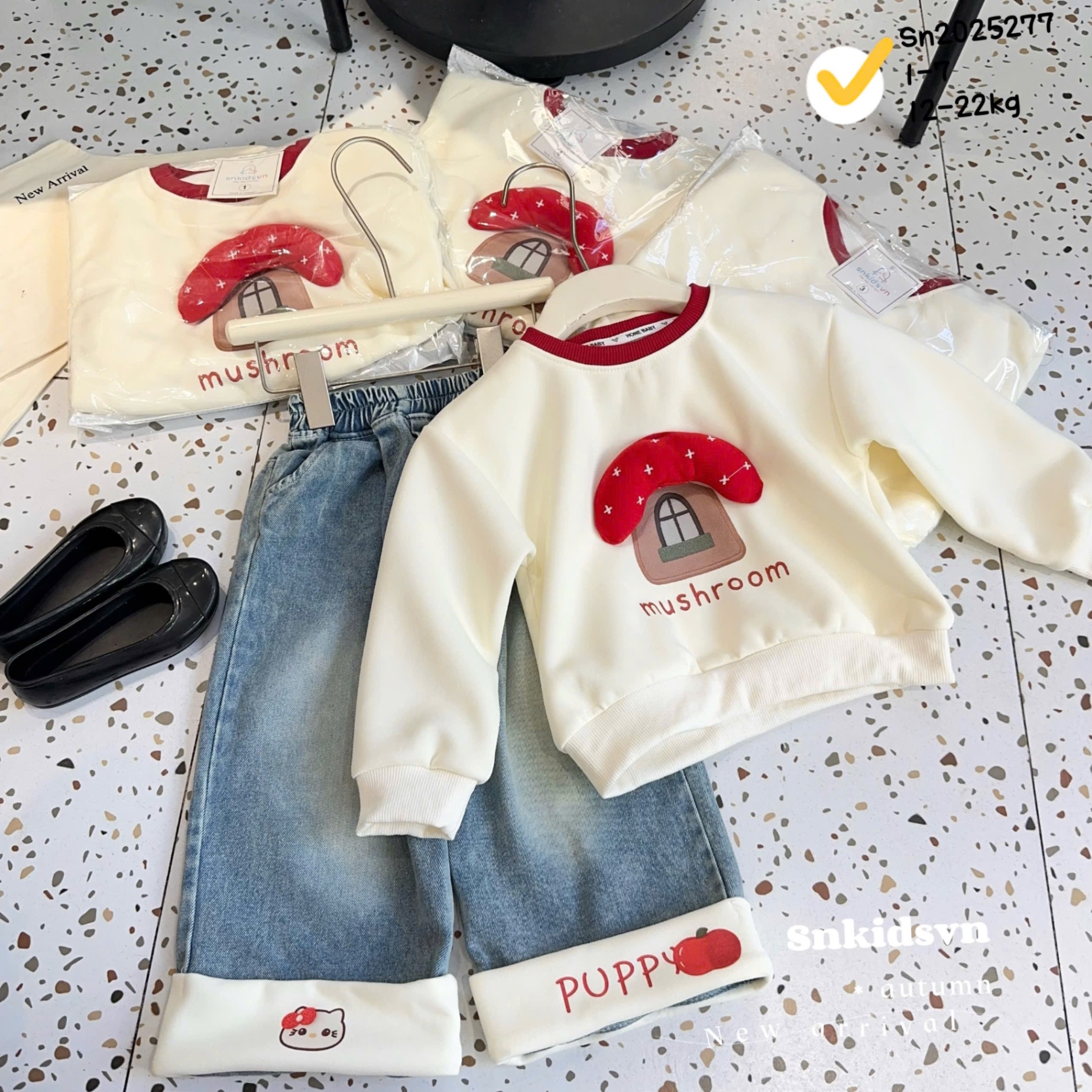 Sét bộ cây nấm quần bò xuông bé gái