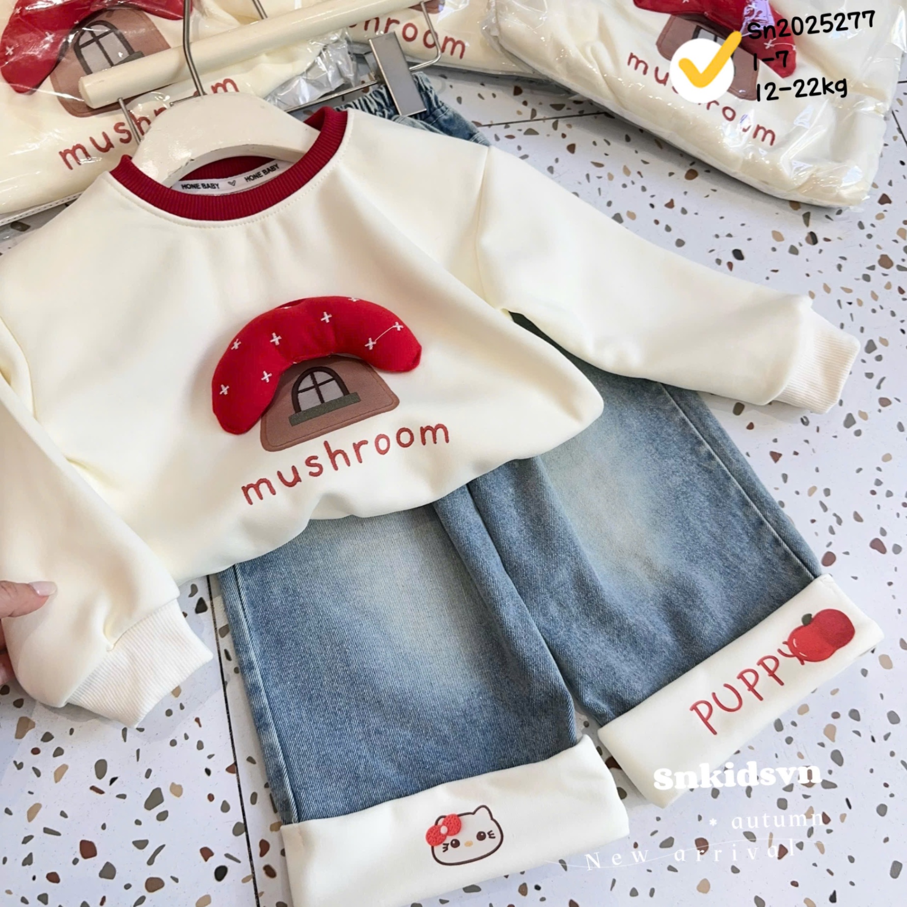 Sét bộ cây nấm quần bò xuông bé gái