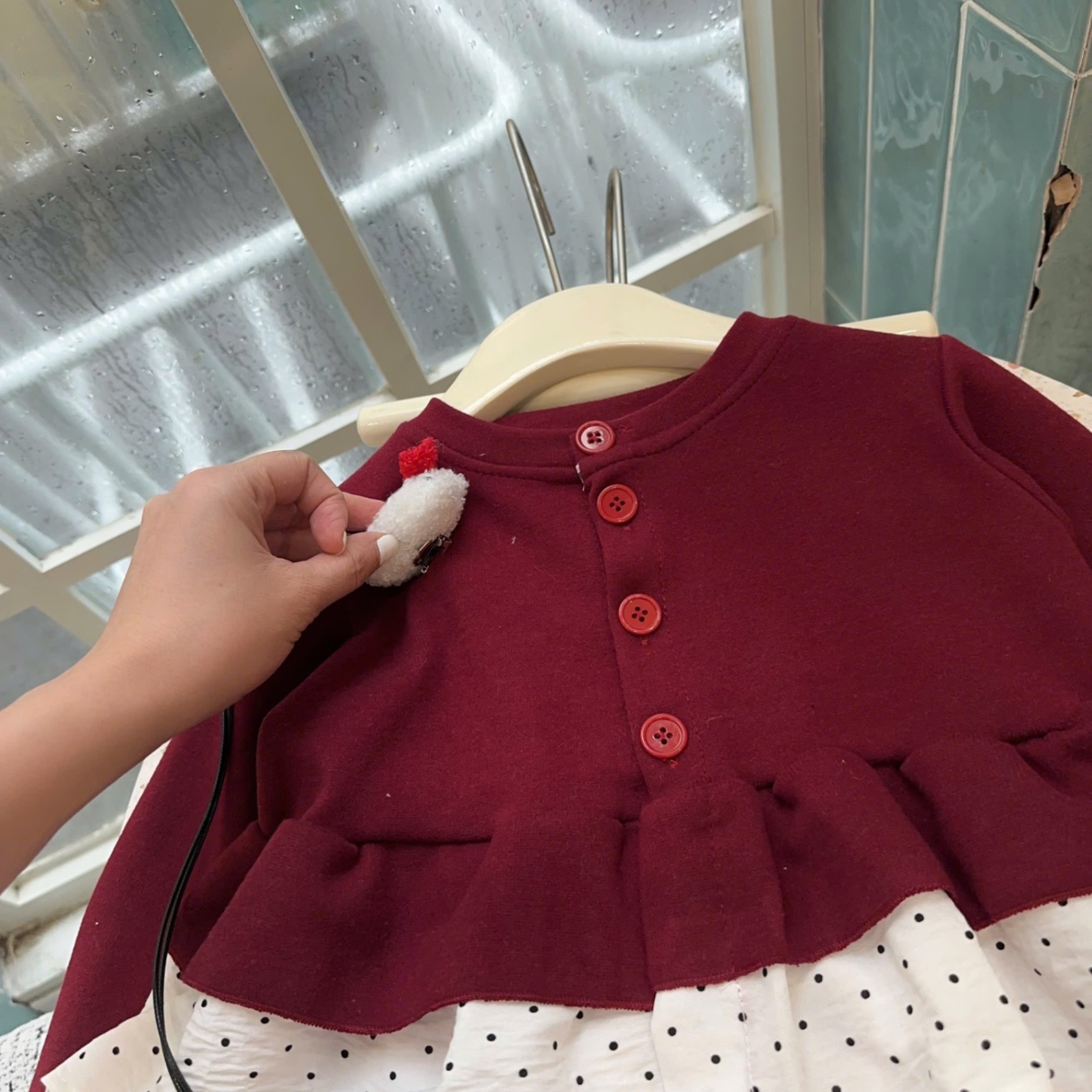 Sét bộ tăm thỏ phối bèo quần legging đính nơ bé gái sn