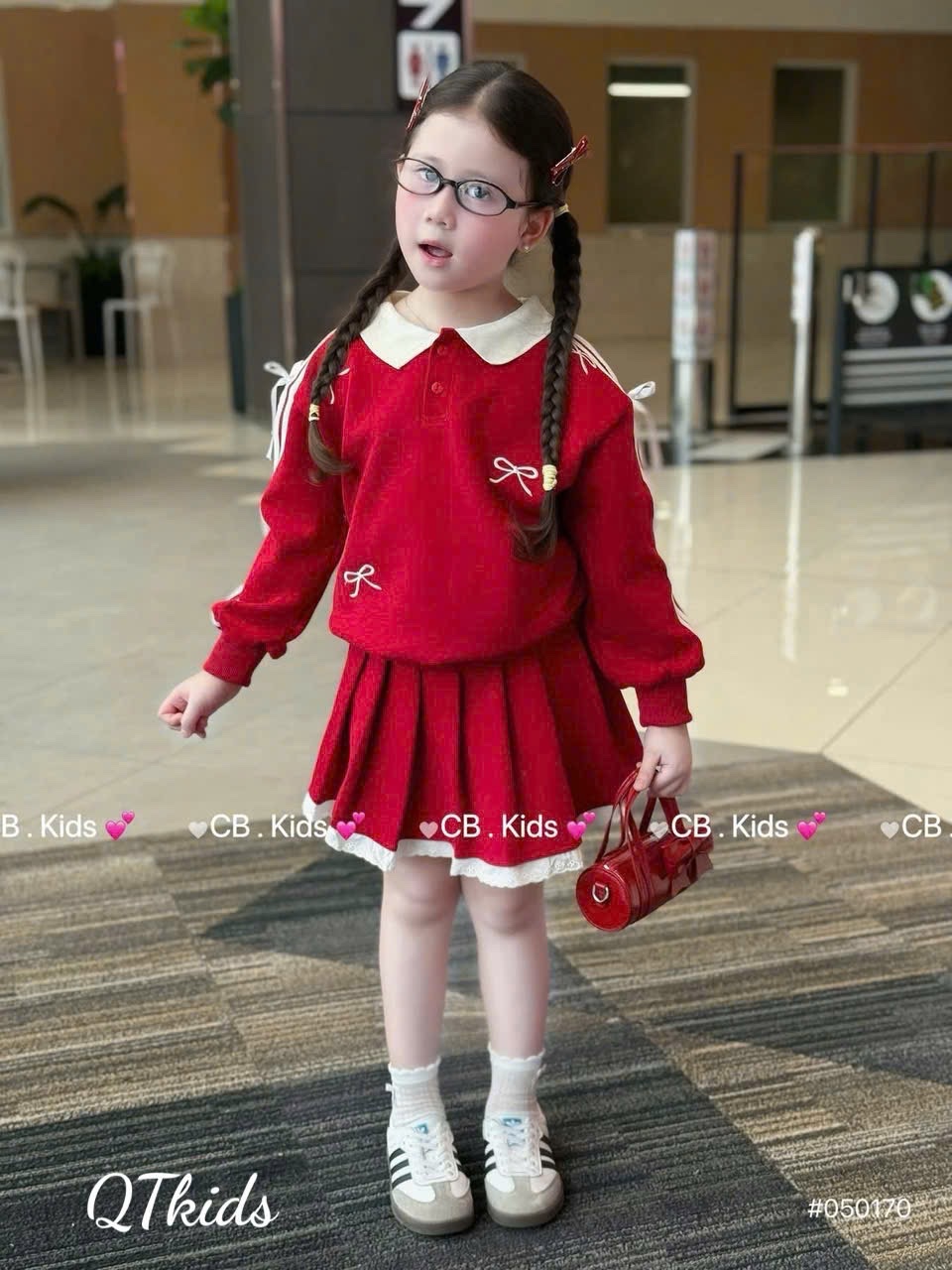 Sét bộ nỉ cổ trắng cv dập ly phối ren qt bé gái