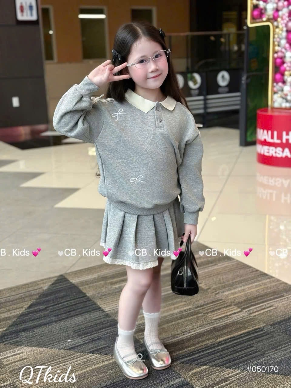 Sét bộ nỉ cổ trắng cv dập ly phối ren qt bé gái