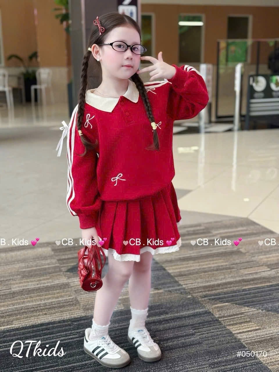 Sét bộ nỉ cổ trắng cv dập ly phối ren qt bé gái