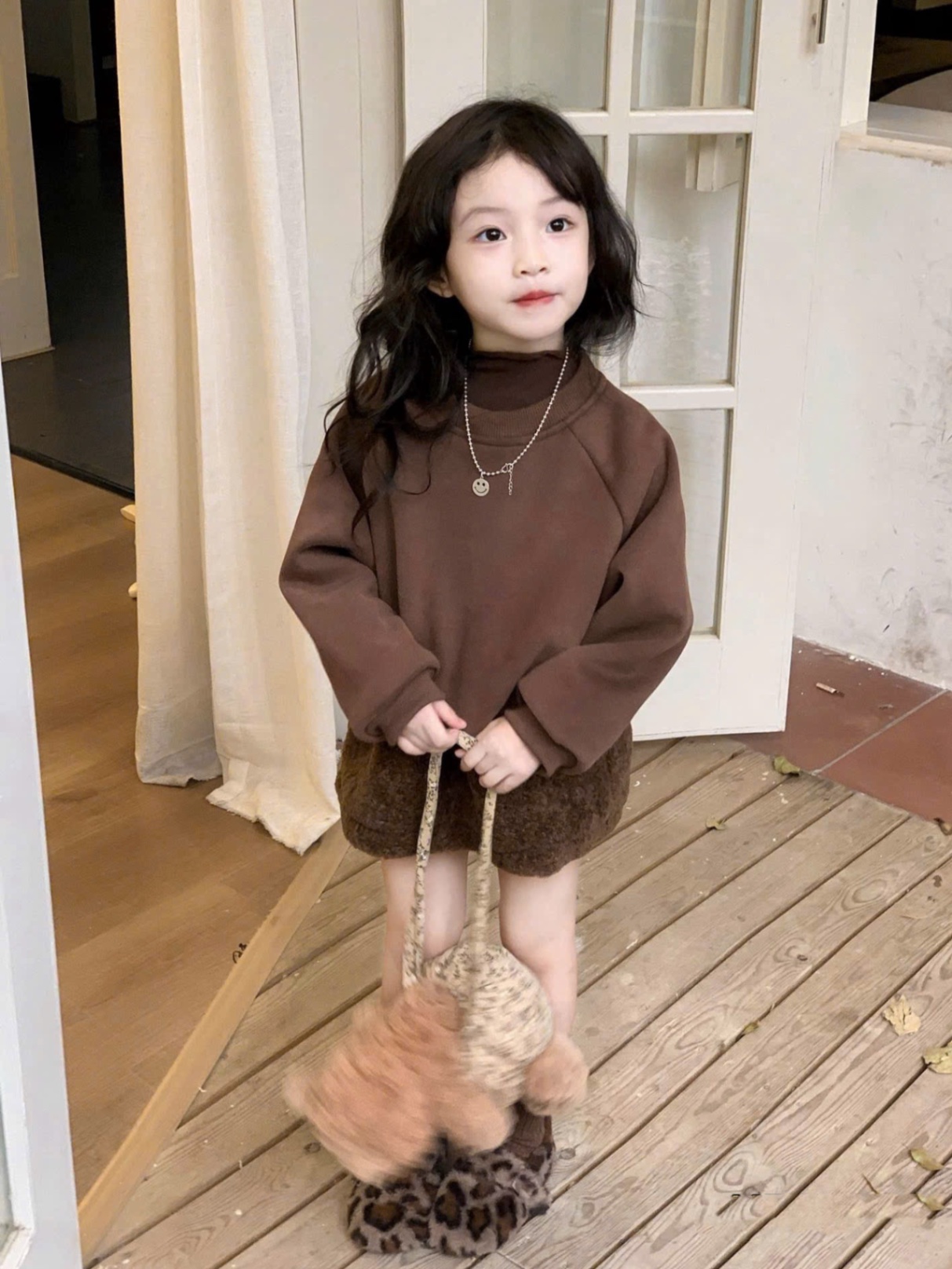 Sét bộ áo nỉ nâu cv bông bé gái