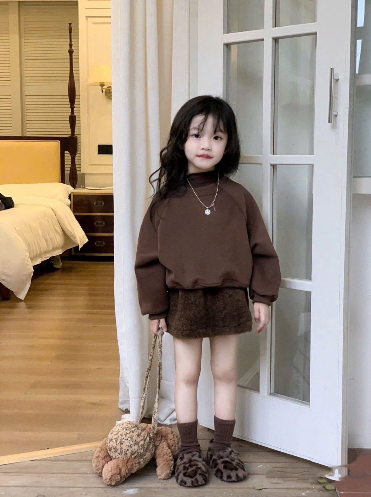 Sét bộ áo nỉ nâu cv bông bé gái