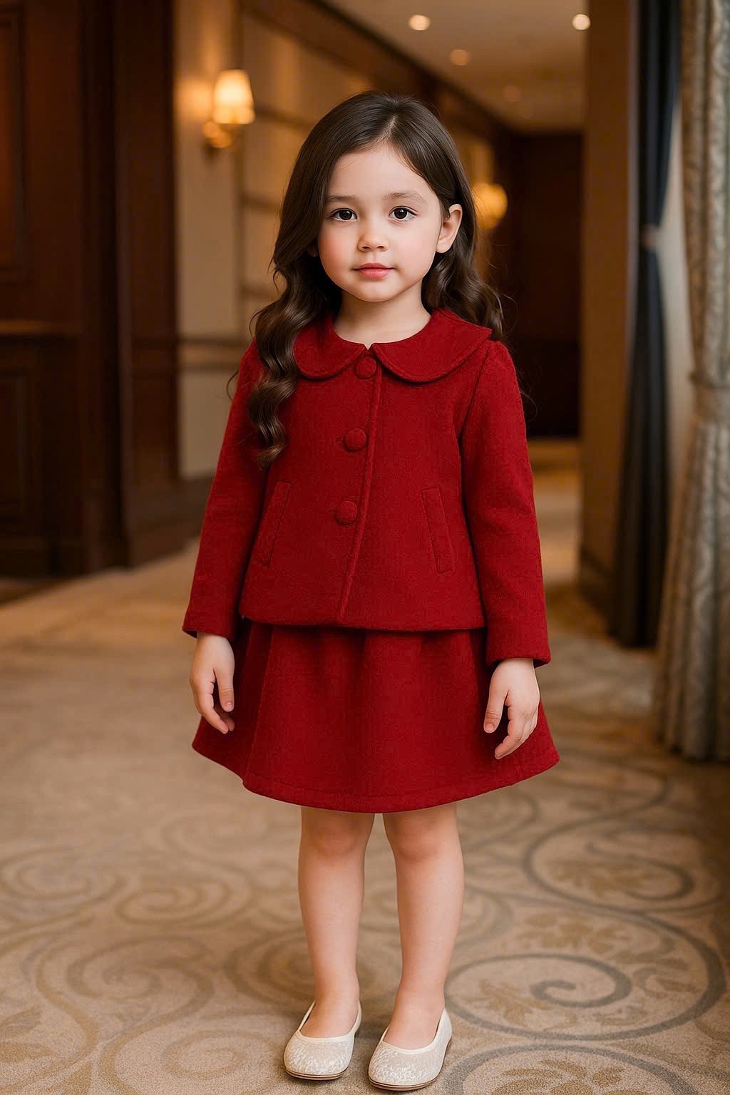 Sét dạ đỏ cv chữ a bé gái