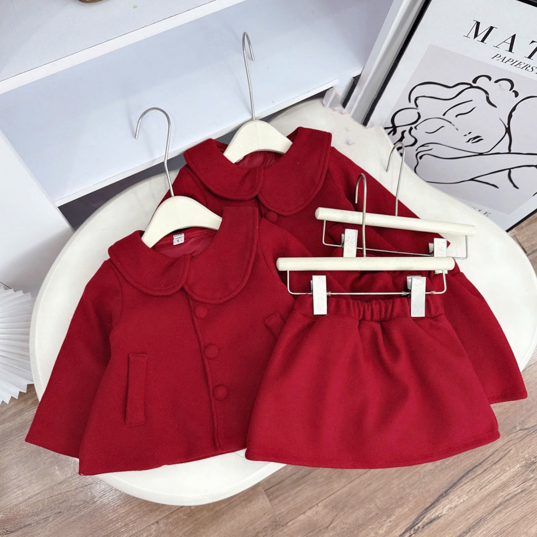 Sét dạ đỏ cv chữ a bé gái