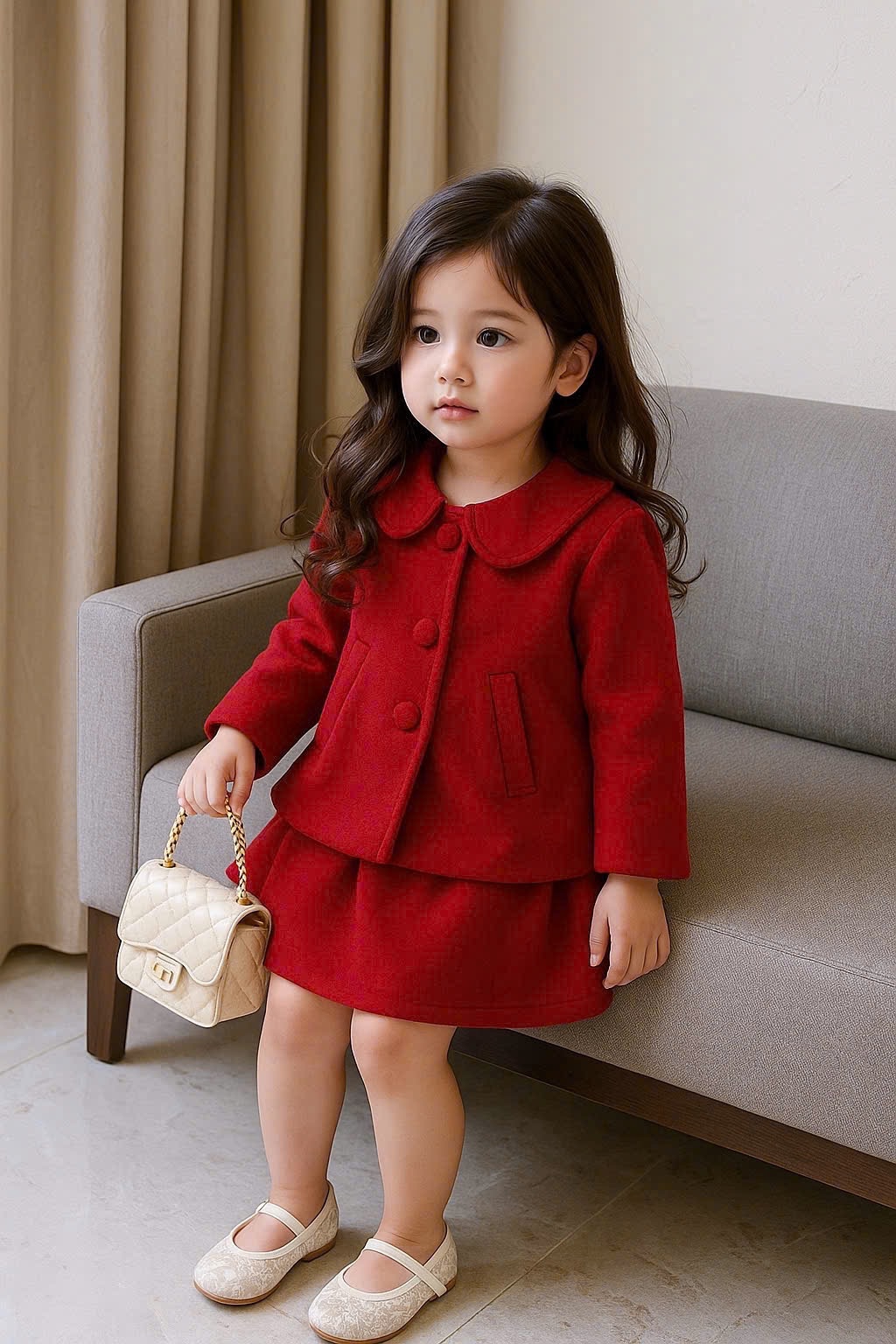 Sét dạ đỏ cv chữ a bé gái