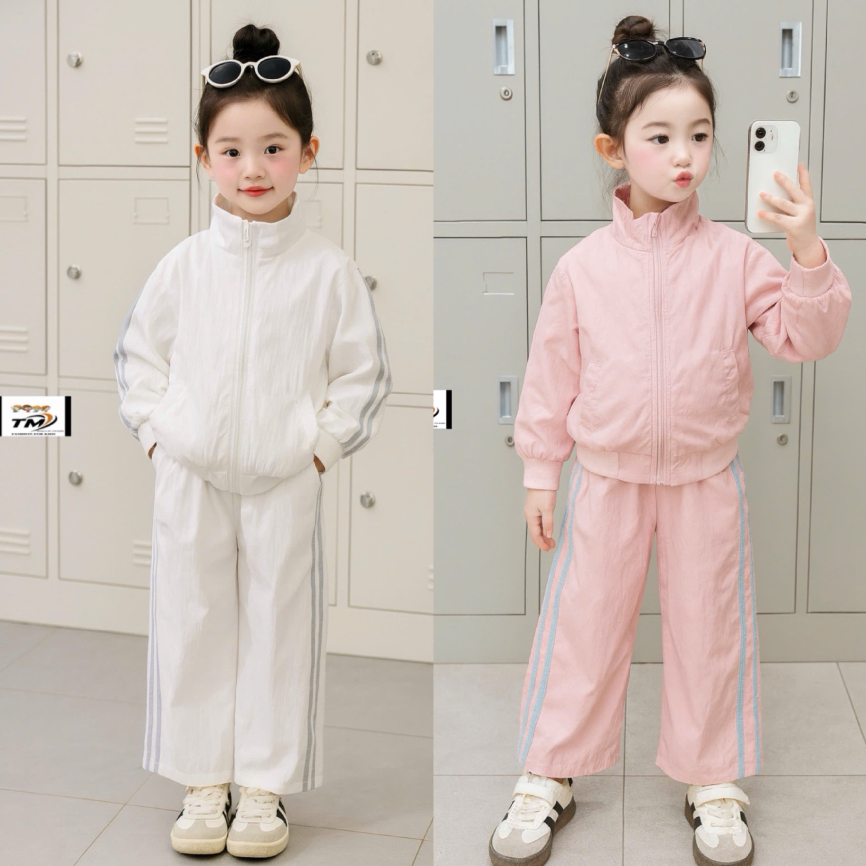 ,,,Bộ gió viền sọc cho bé gái