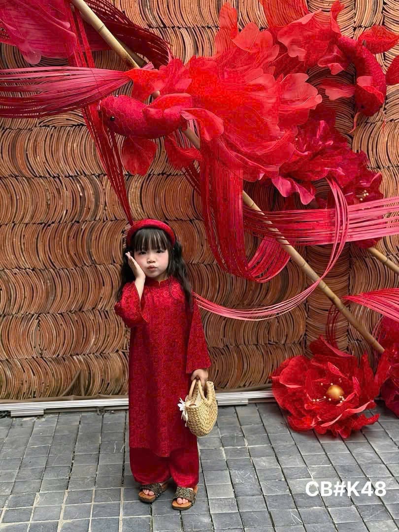 Áo dài đỏ gấmcb kèm bờm