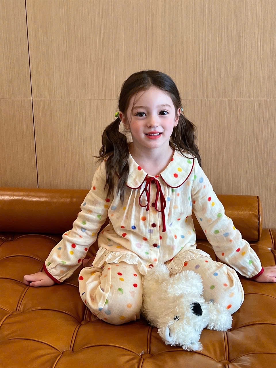 Sét pzm chấm bi phối ren kem bé gái