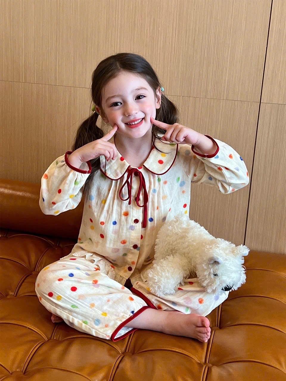 Sét pzm chấm bi phối ren kem bé gái