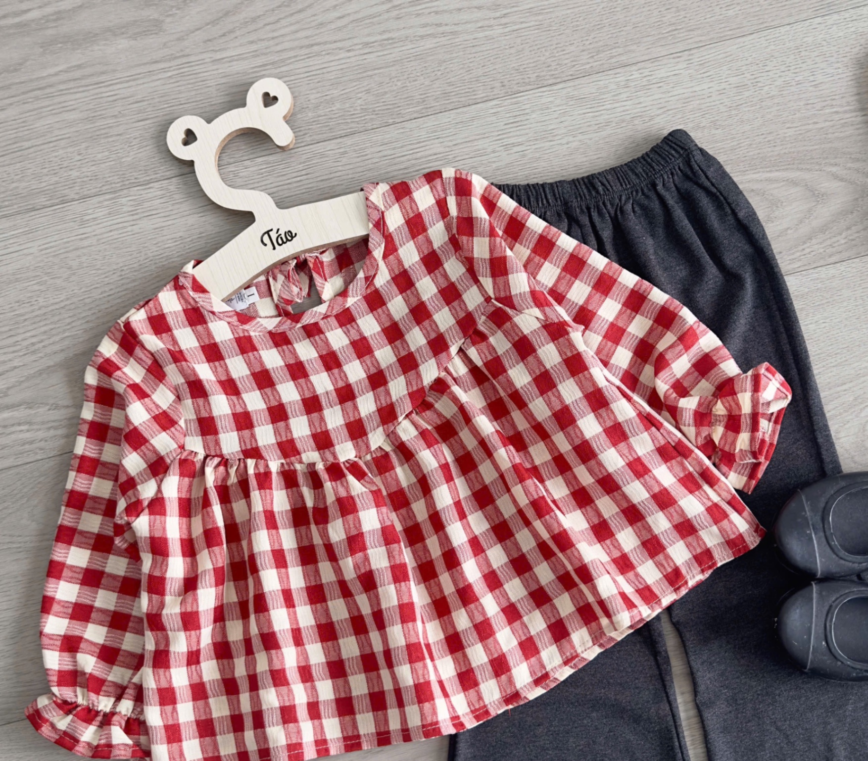 Sét áo kẻ babydoll quần loe bé gái tk