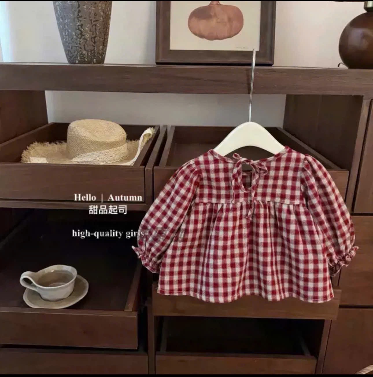 Sét áo kẻ babydoll quần loe bé gái tk