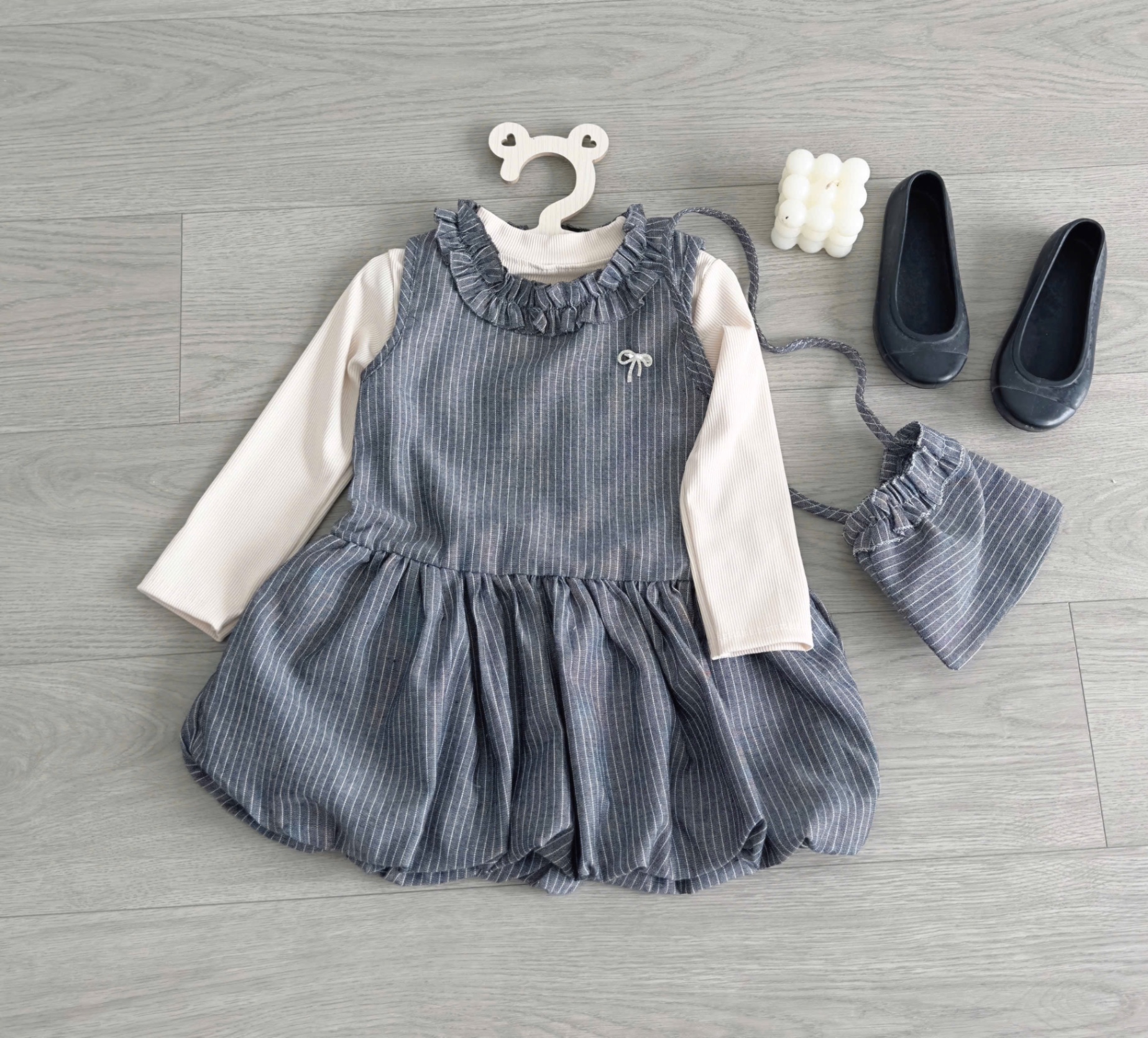 Sét 3 chi tiết váy kẻ bồng kèm áo bé gái