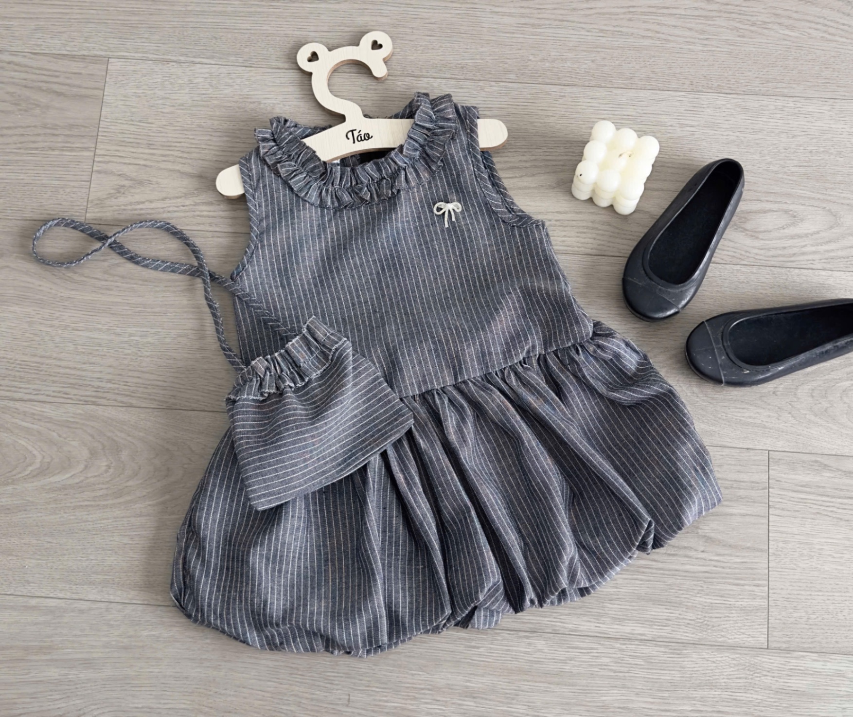 Sét 3 chi tiết váy kẻ bồng kèm áo bé gái