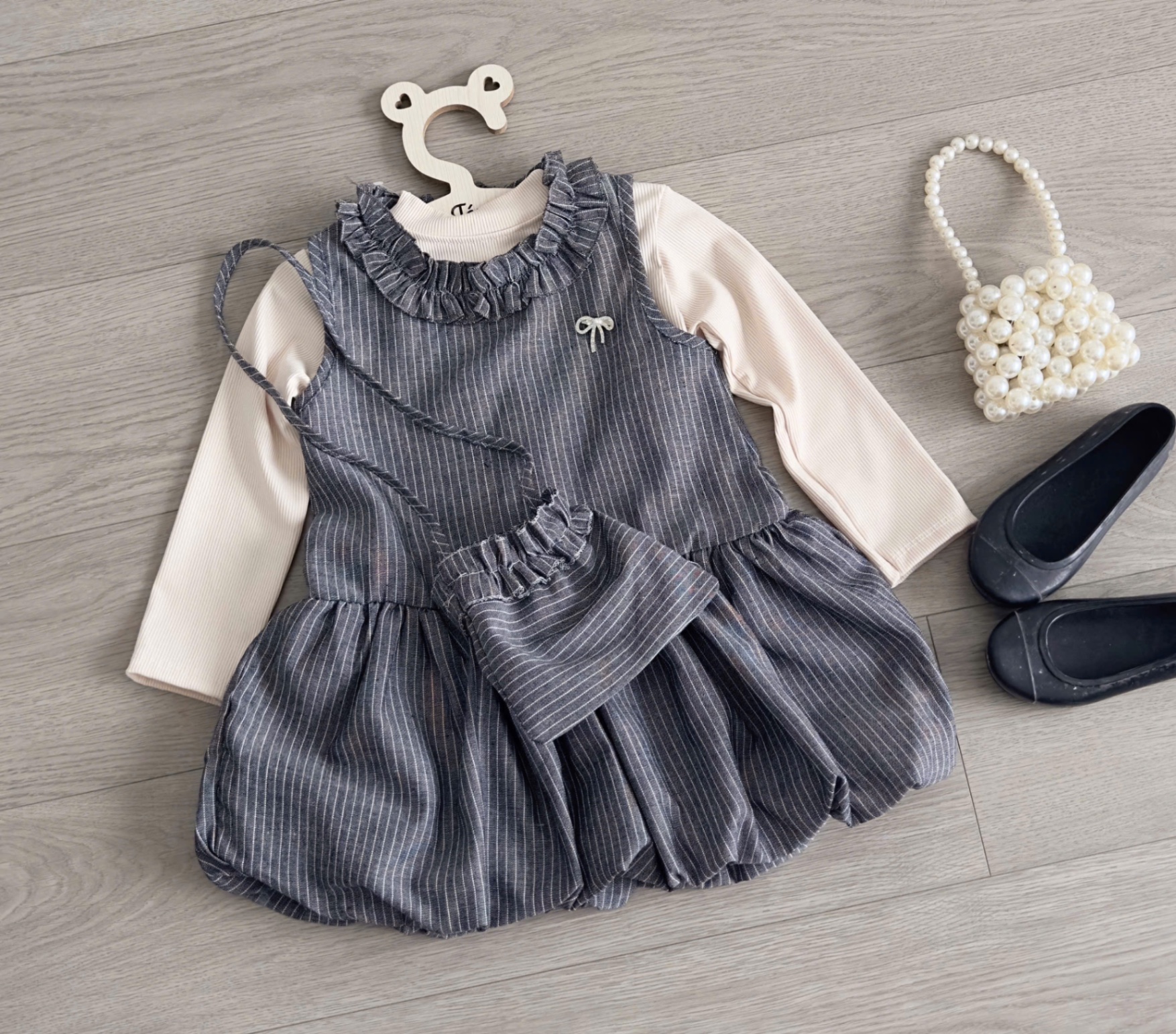 Sét 3 chi tiết váy kẻ bồng kèm áo bé gái