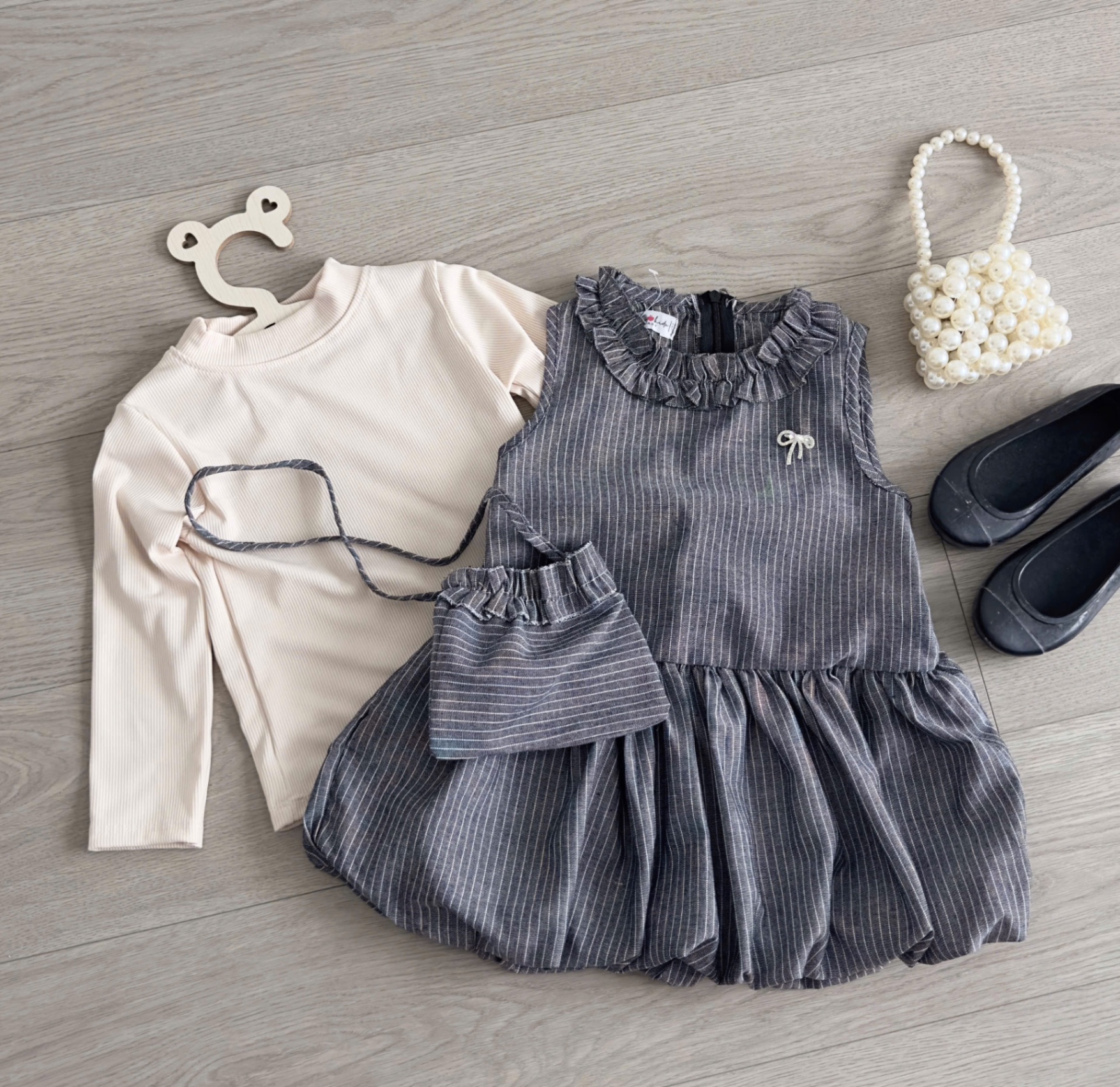 Sét 3 chi tiết váy kẻ bồng kèm áo bé gái