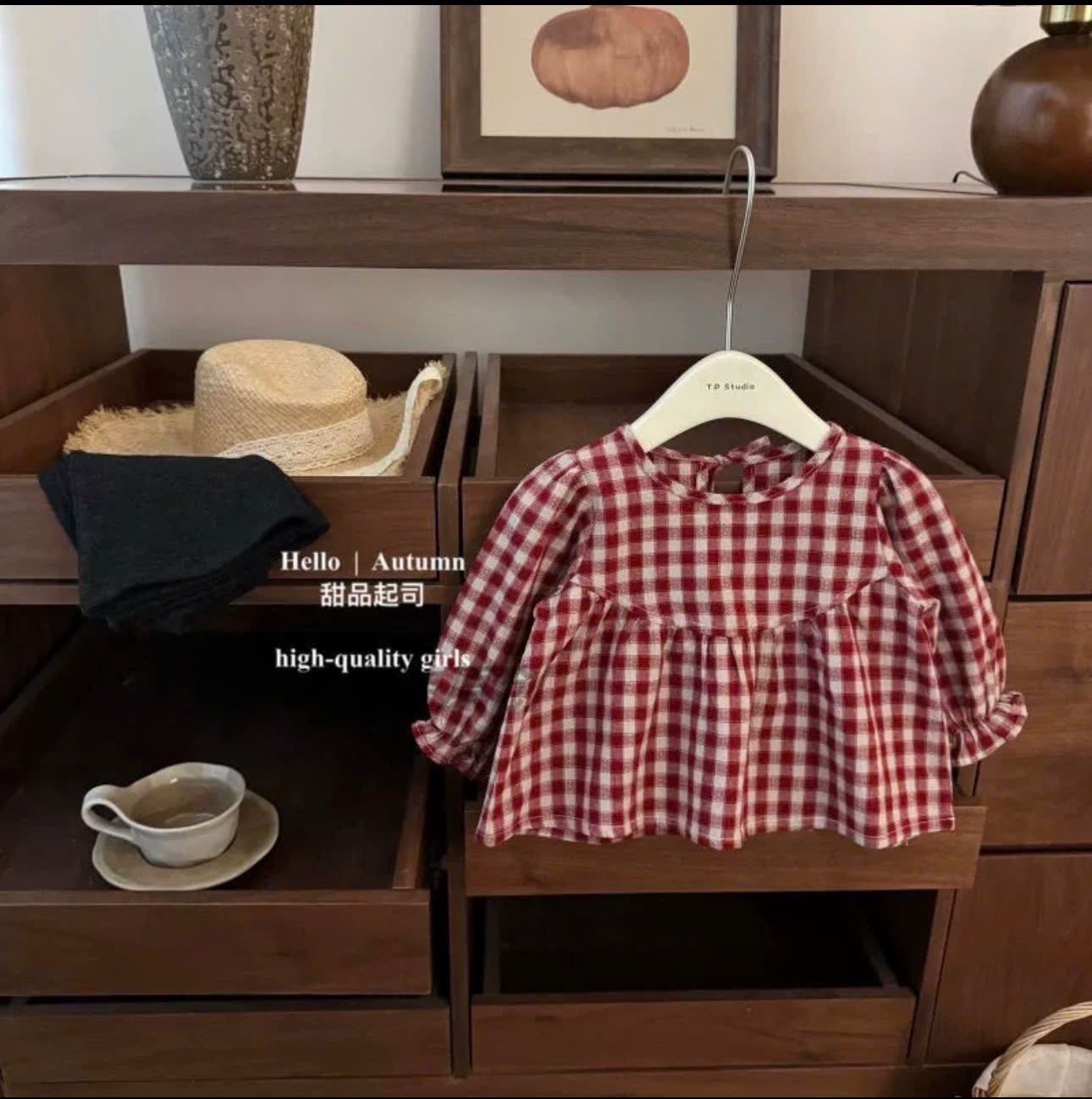 Sét áo kẻ babydoll quần loe bé gái tk