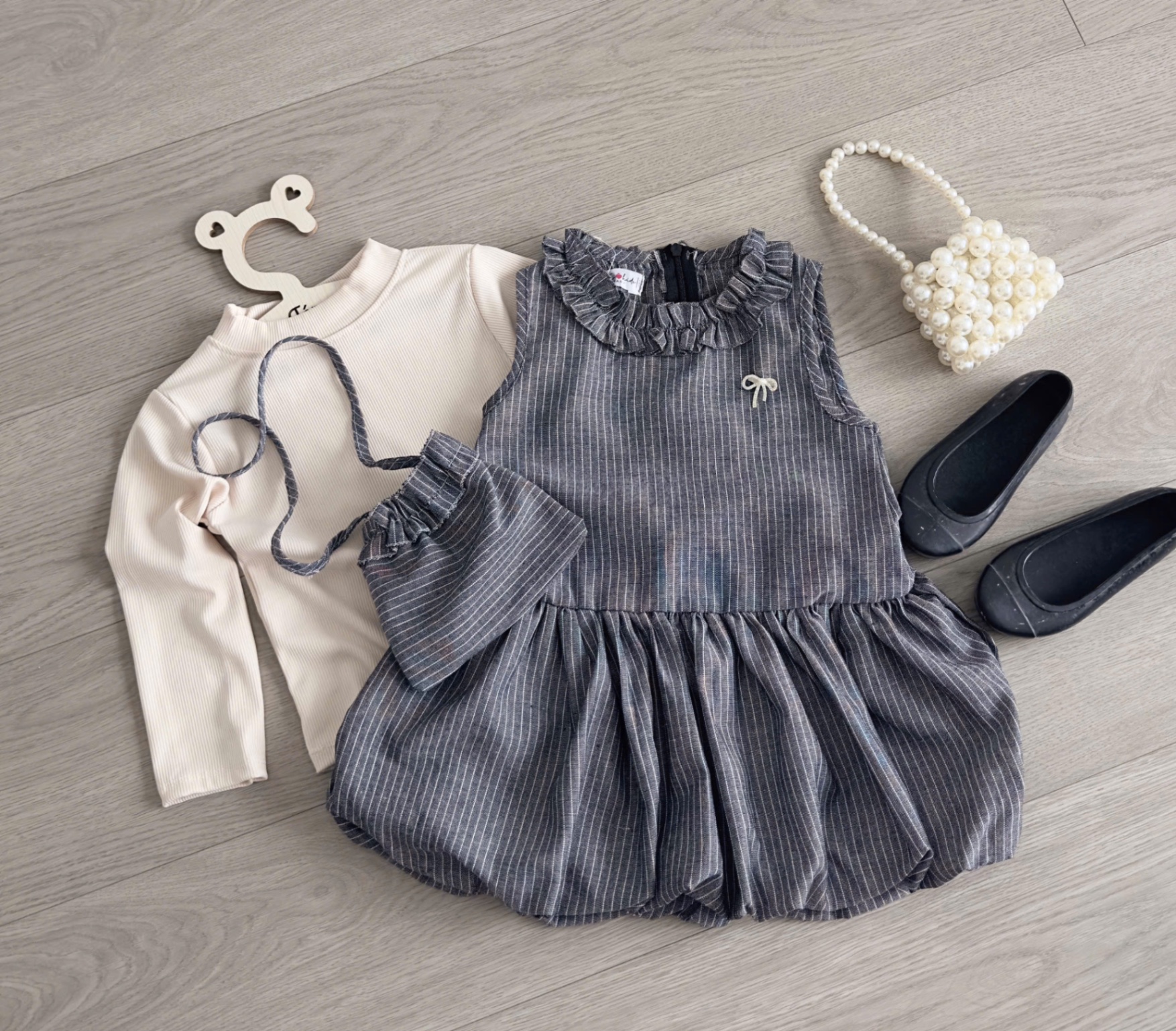 Sét 3 chi tiết váy kẻ bồng kèm áo bé gái