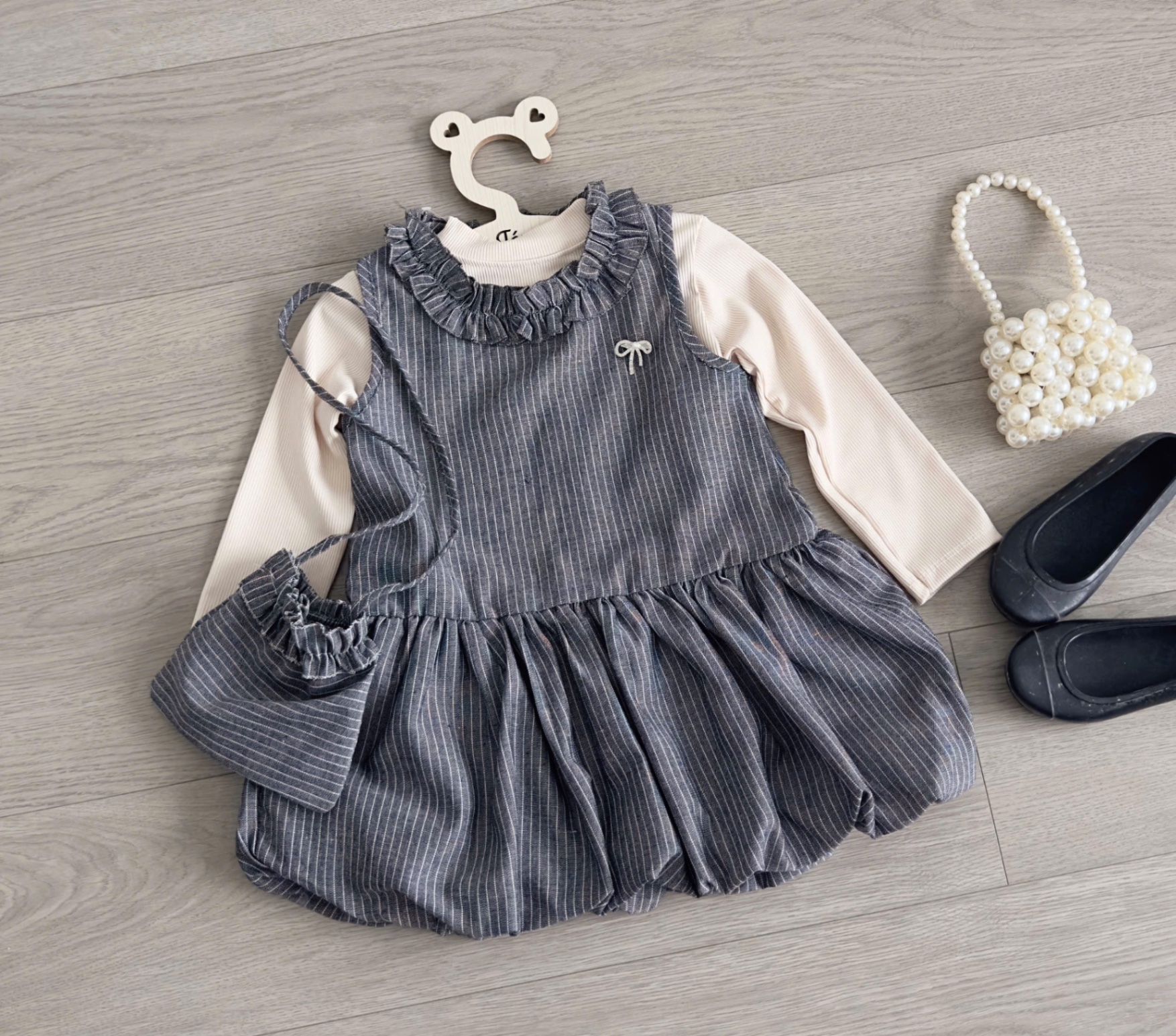 Sét 3 chi tiết váy kẻ bồng kèm áo bé gái