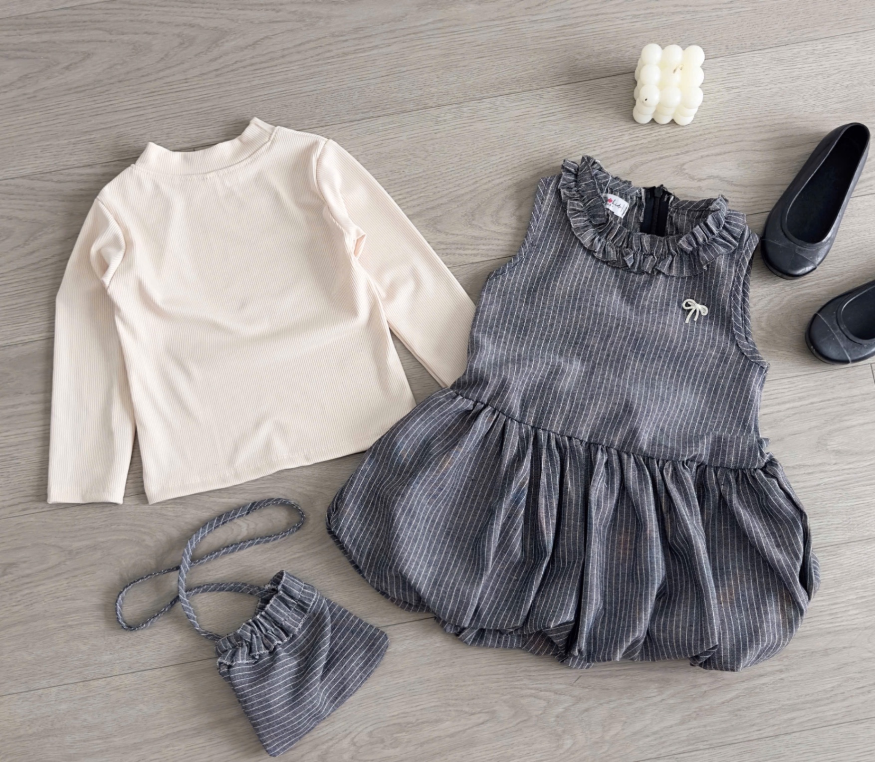 Sét 3 chi tiết váy kẻ bồng kèm áo bé gái