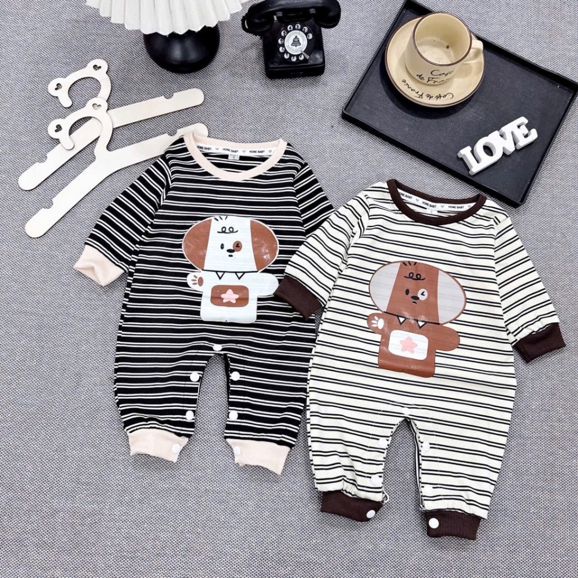 Sét body dài kẻ hình cho bé