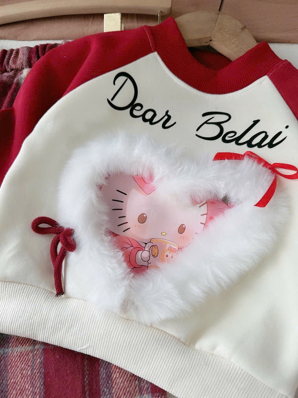 Sét áo dear belai nỉ quần xuông caro cho bé gái