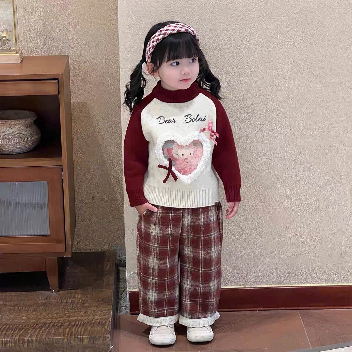 Sét áo dear belai nỉ quần xuông caro cho bé gái