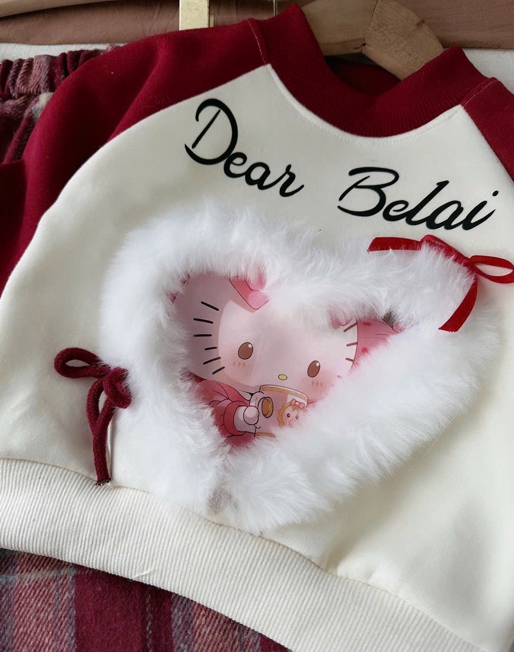 Sét áo dear belai nỉ quần xuông caro cho bé gái