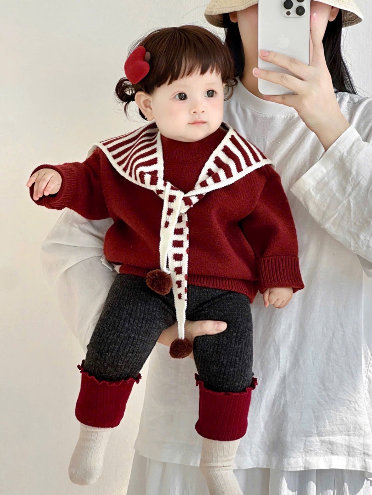 Sét bộ nỉ lót lông mịn quần legging khăn kẻ bé gái