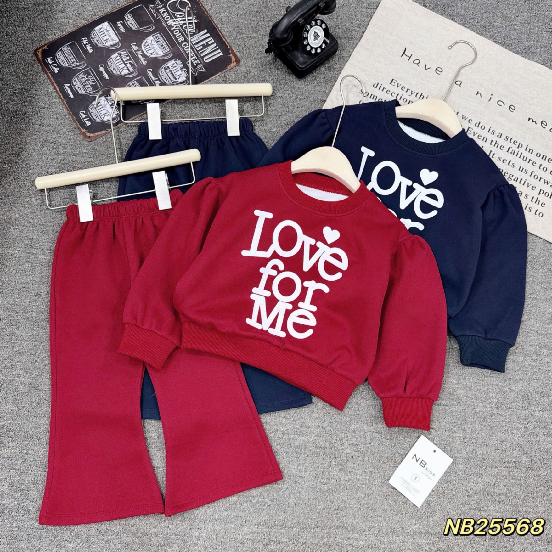 Bộ nỉ love for me cho bé gái