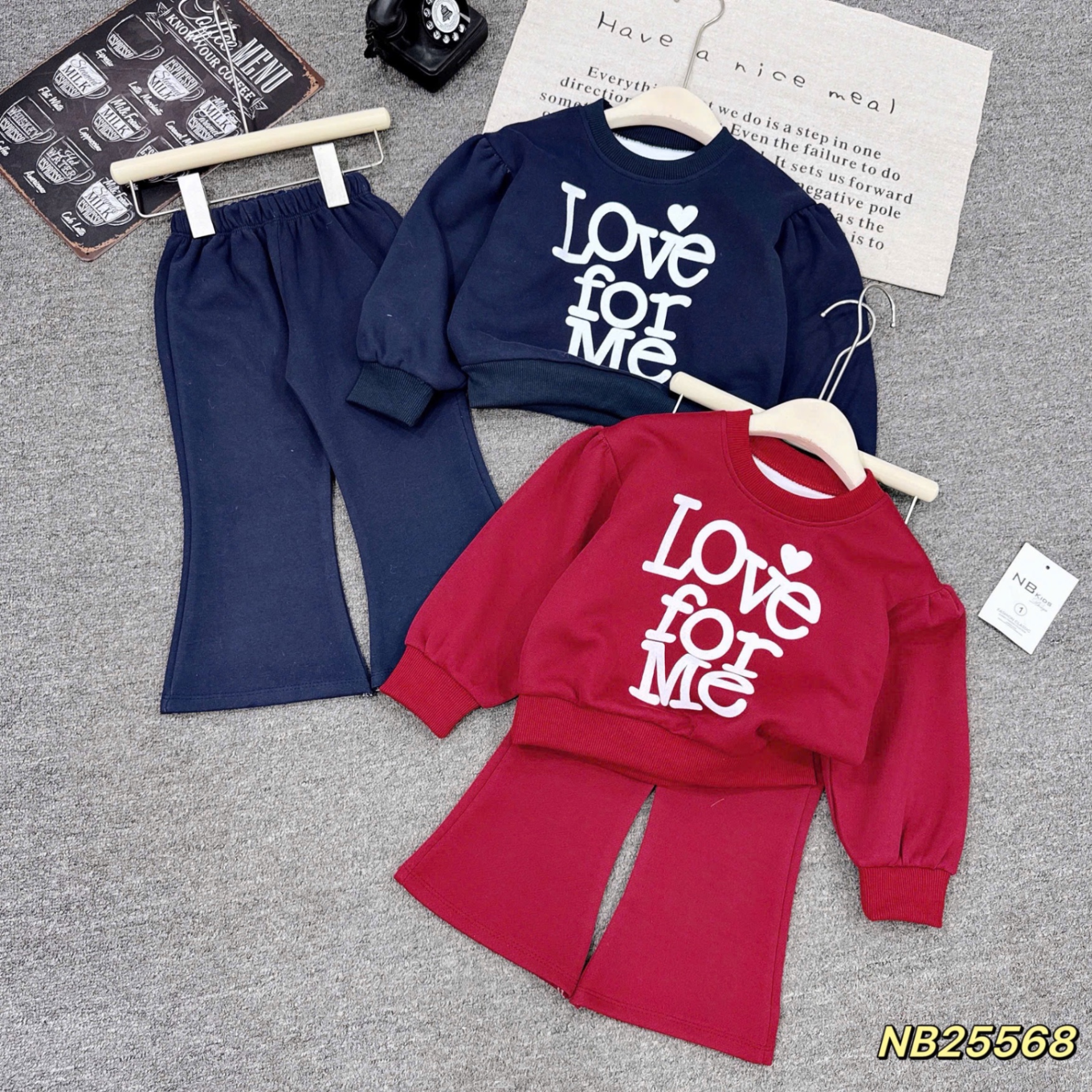 Bộ nỉ love for me cho bé gái