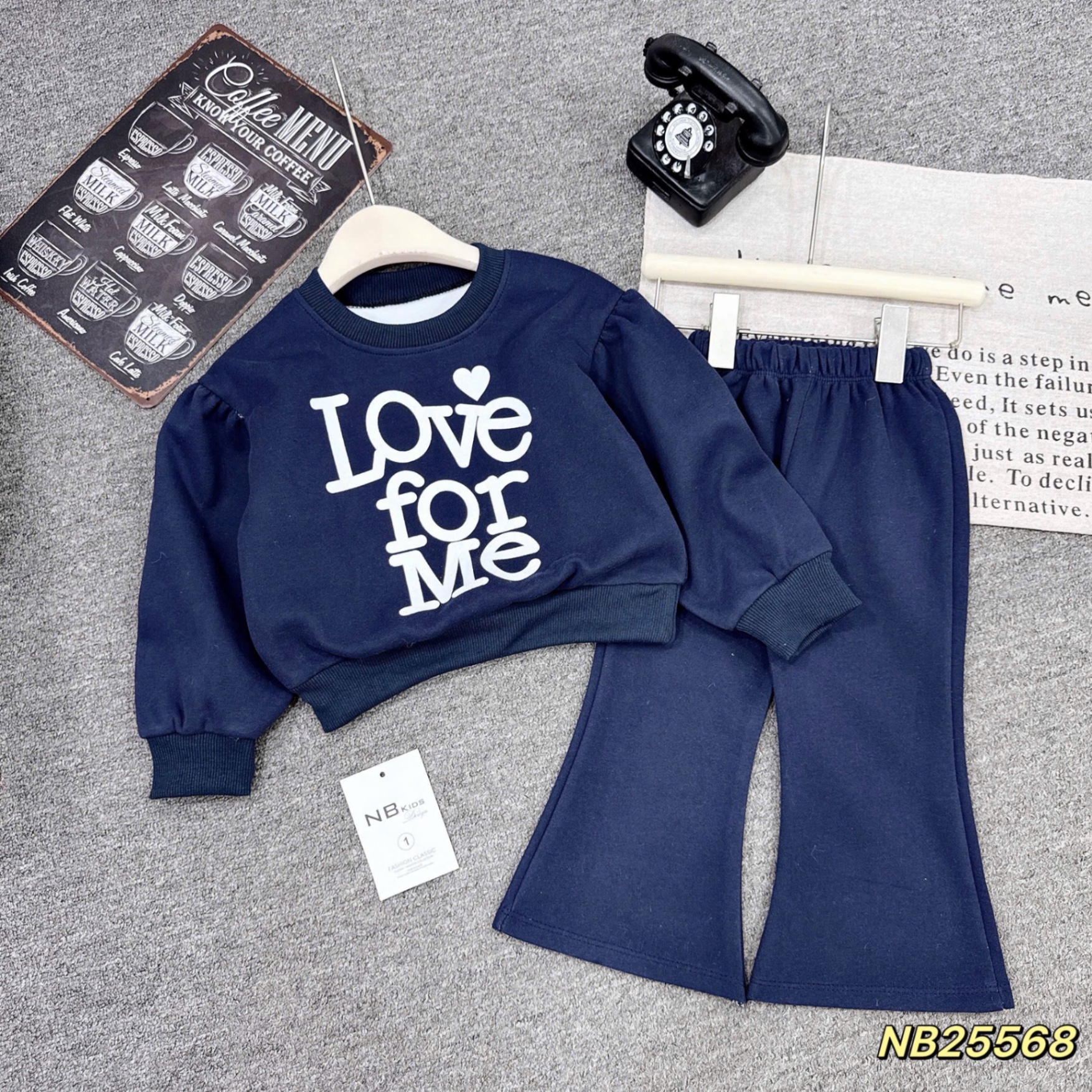 Bộ nỉ love for me cho bé gái