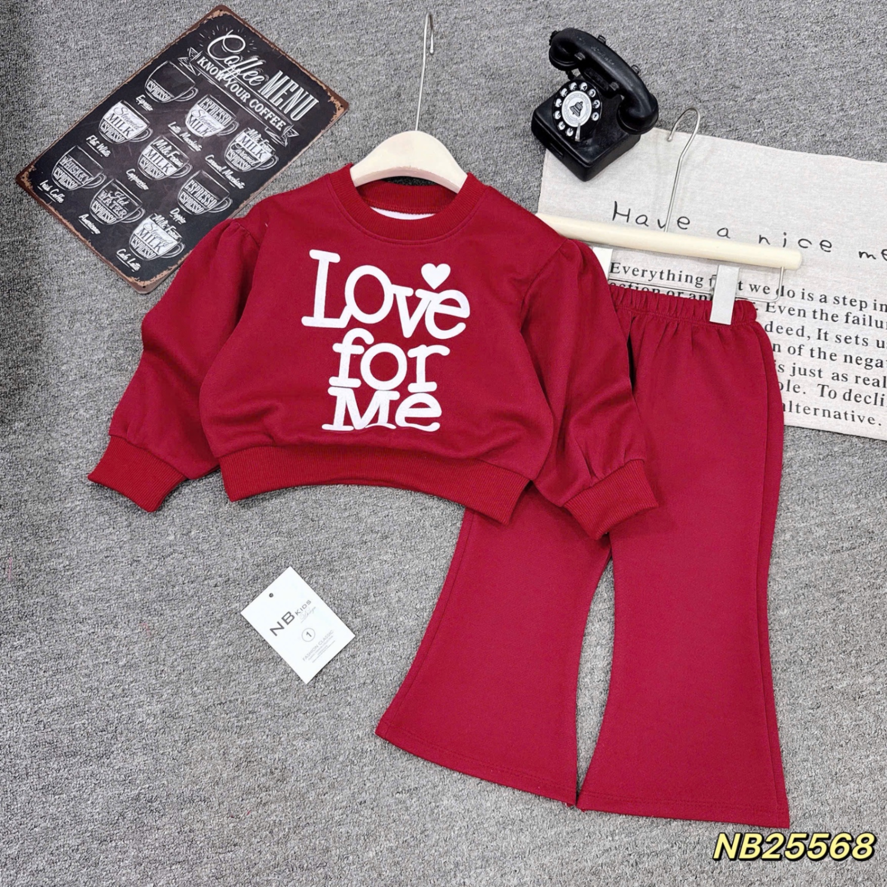 Bộ nỉ love for me cho bé gái