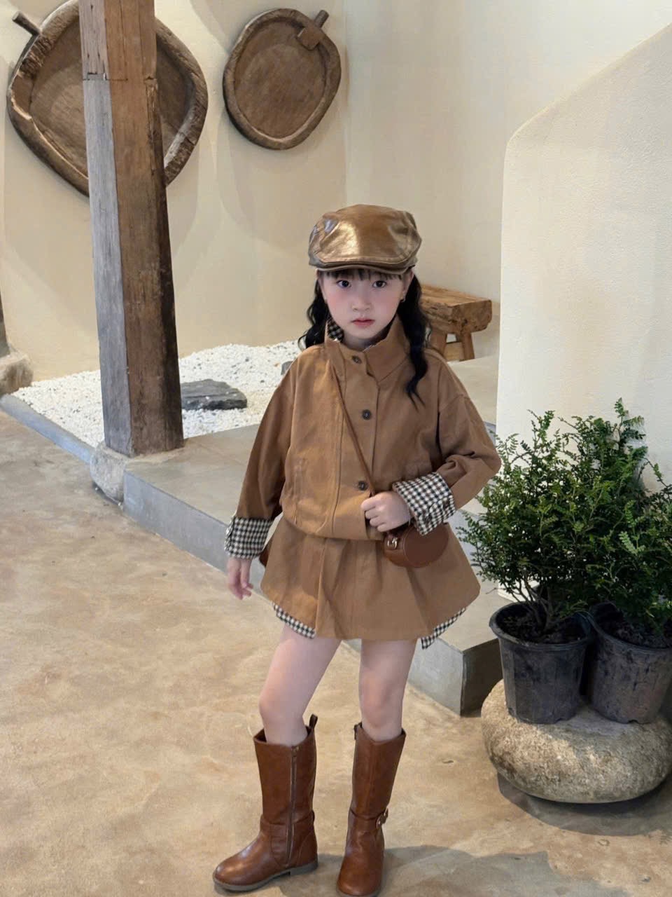 Sét bộ áo crtop cv kaki nâu bé gái