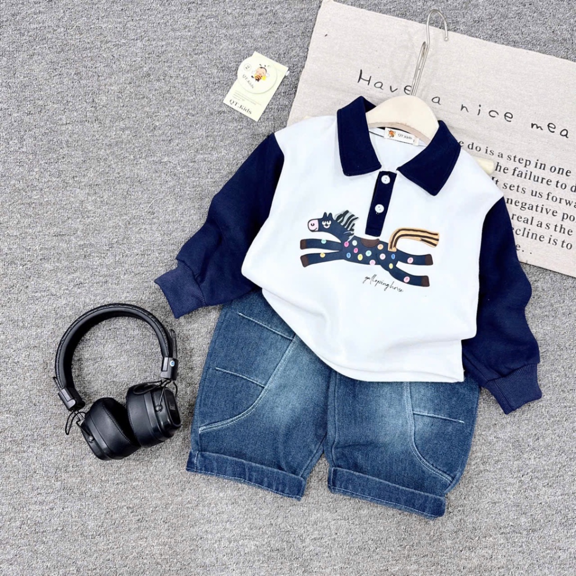 Sét bộ áo nỉ ngựa quần bò dài bé trai