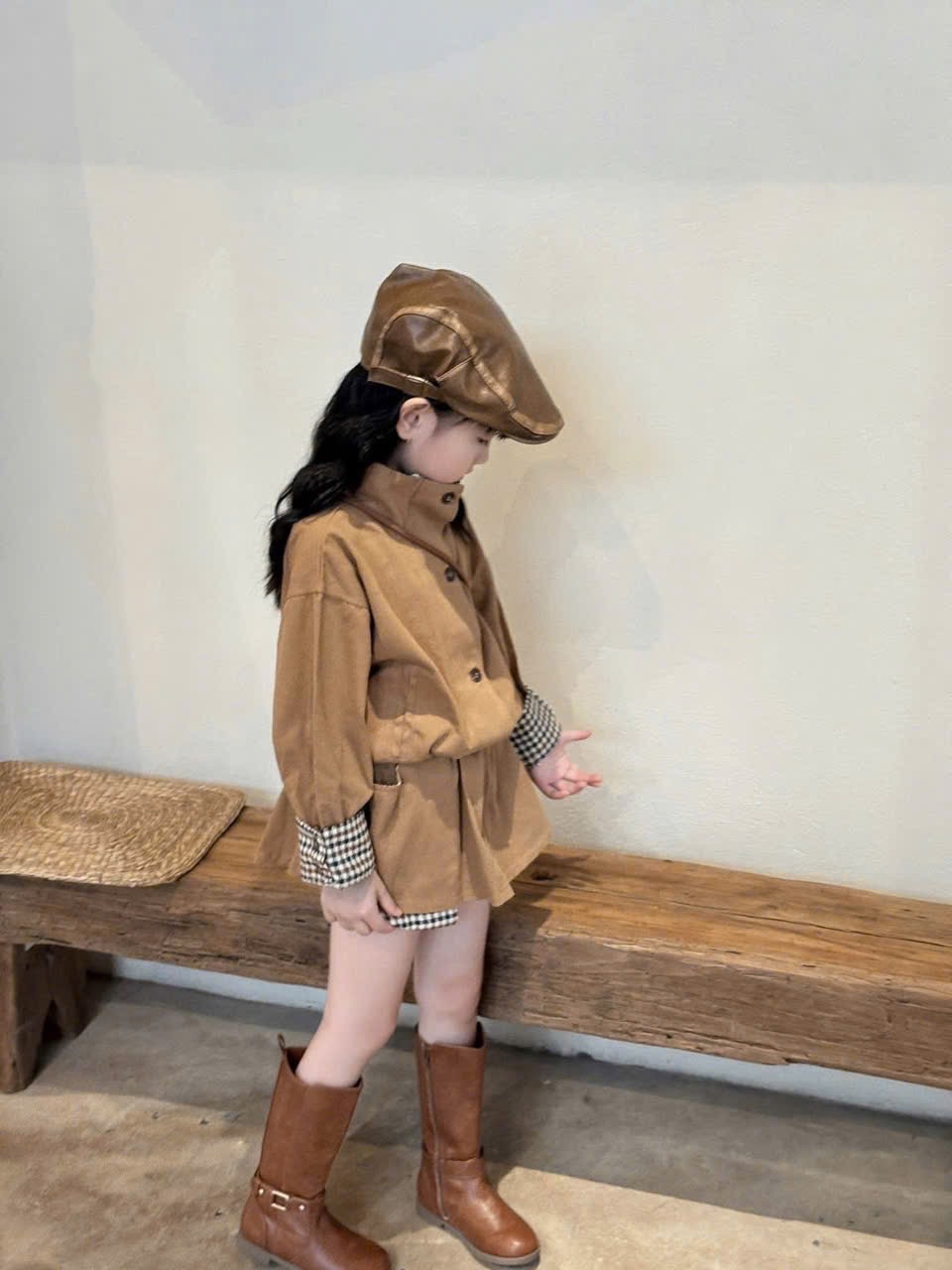 Sét bộ áo crtop cv kaki nâu bé gái