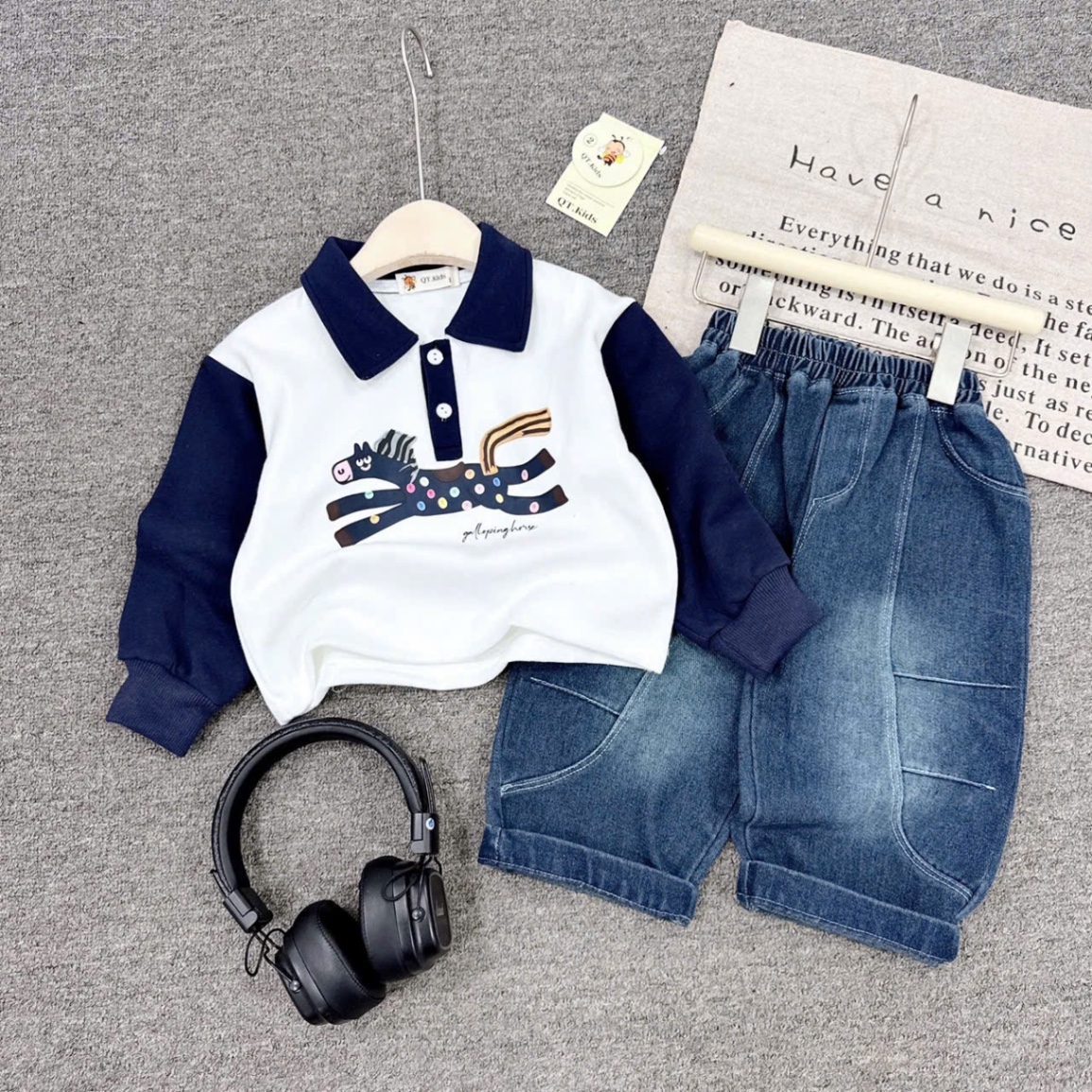 Sét bộ áo nỉ ngựa quần bò dài bé trai