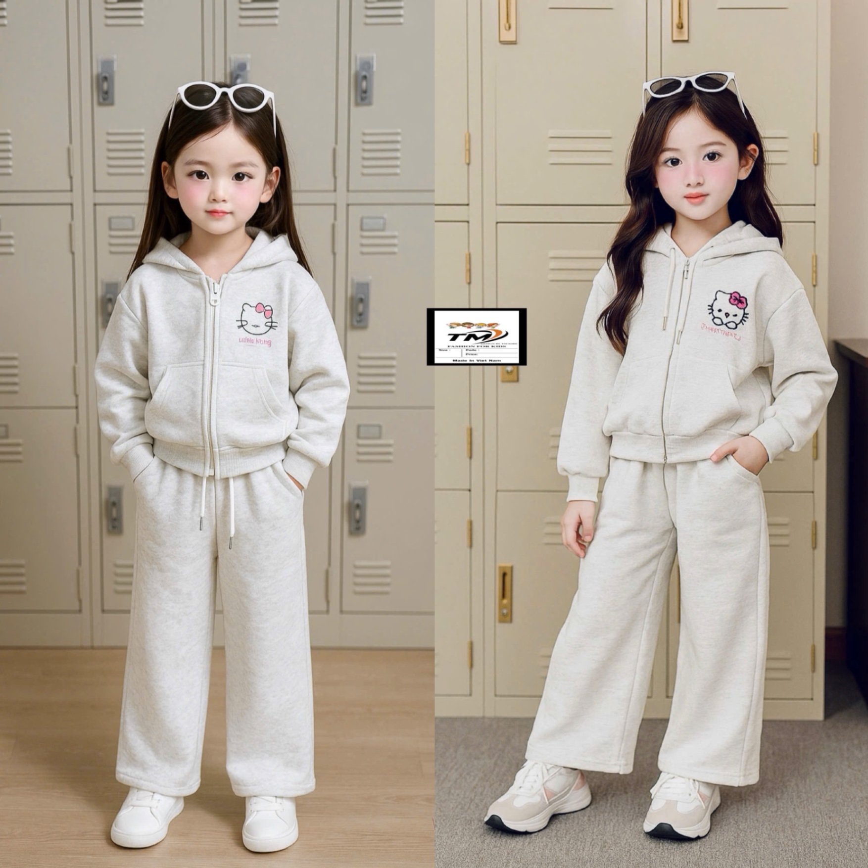 Sét bộ nỉ kitty mũ bé gái