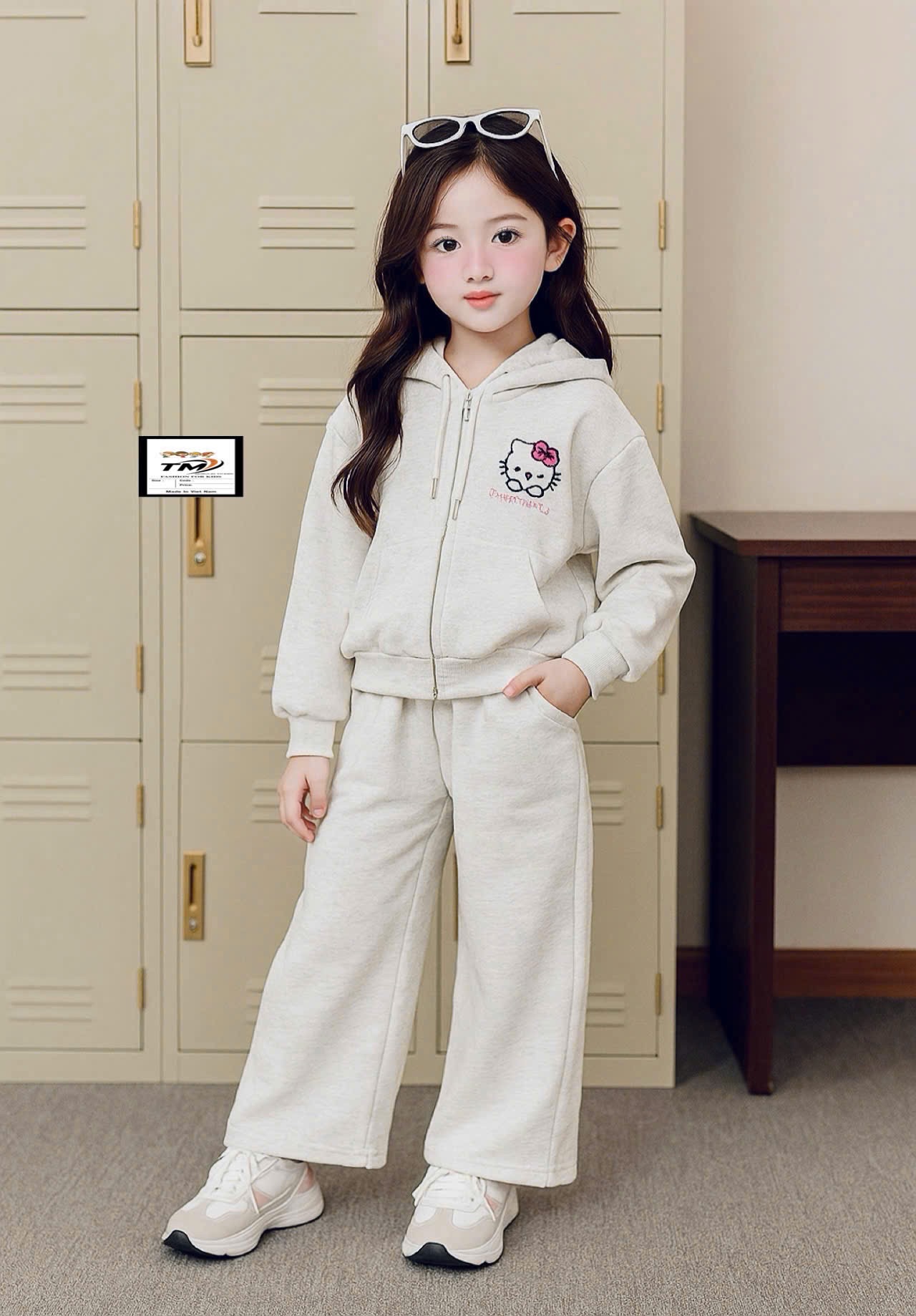 Sét bộ nỉ kitty mũ bé gái