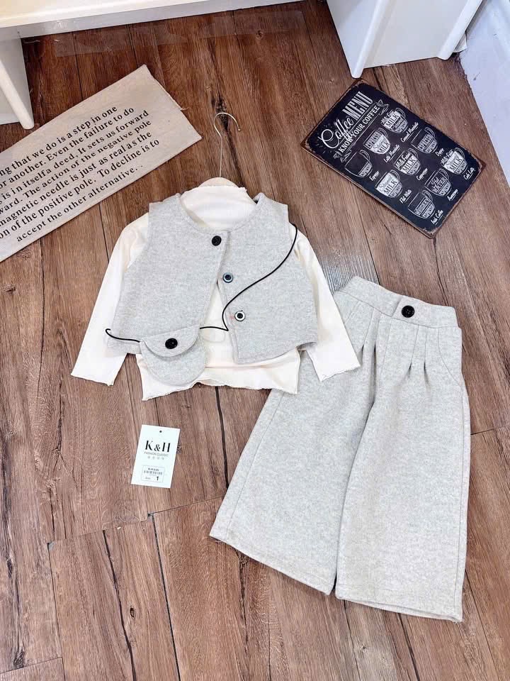 Sét dạ 3 chi tiết kèm túi quần xuông kh cho bé gái