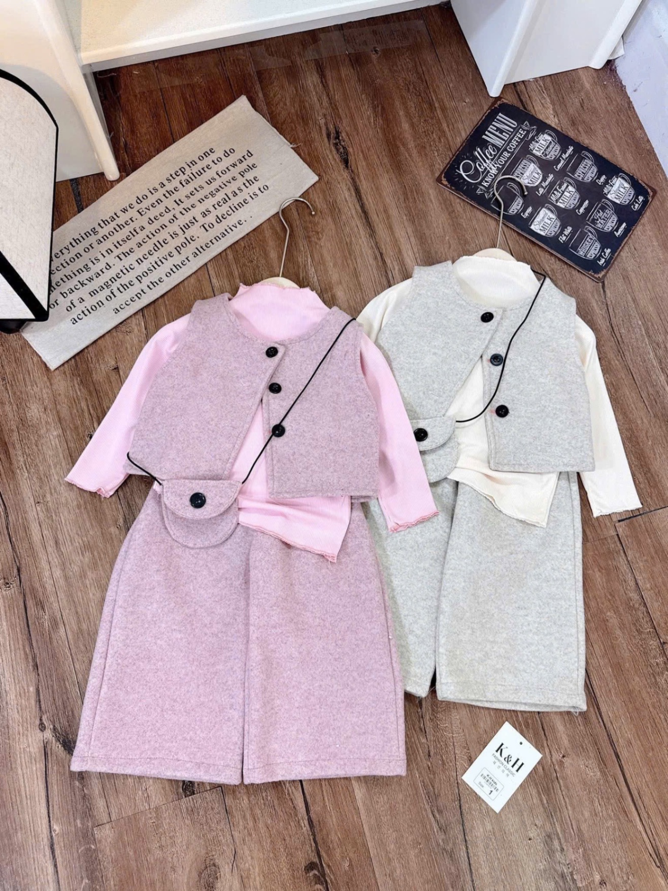 Sét dạ 3 chi tiết kèm túi quần xuông kh cho bé gái