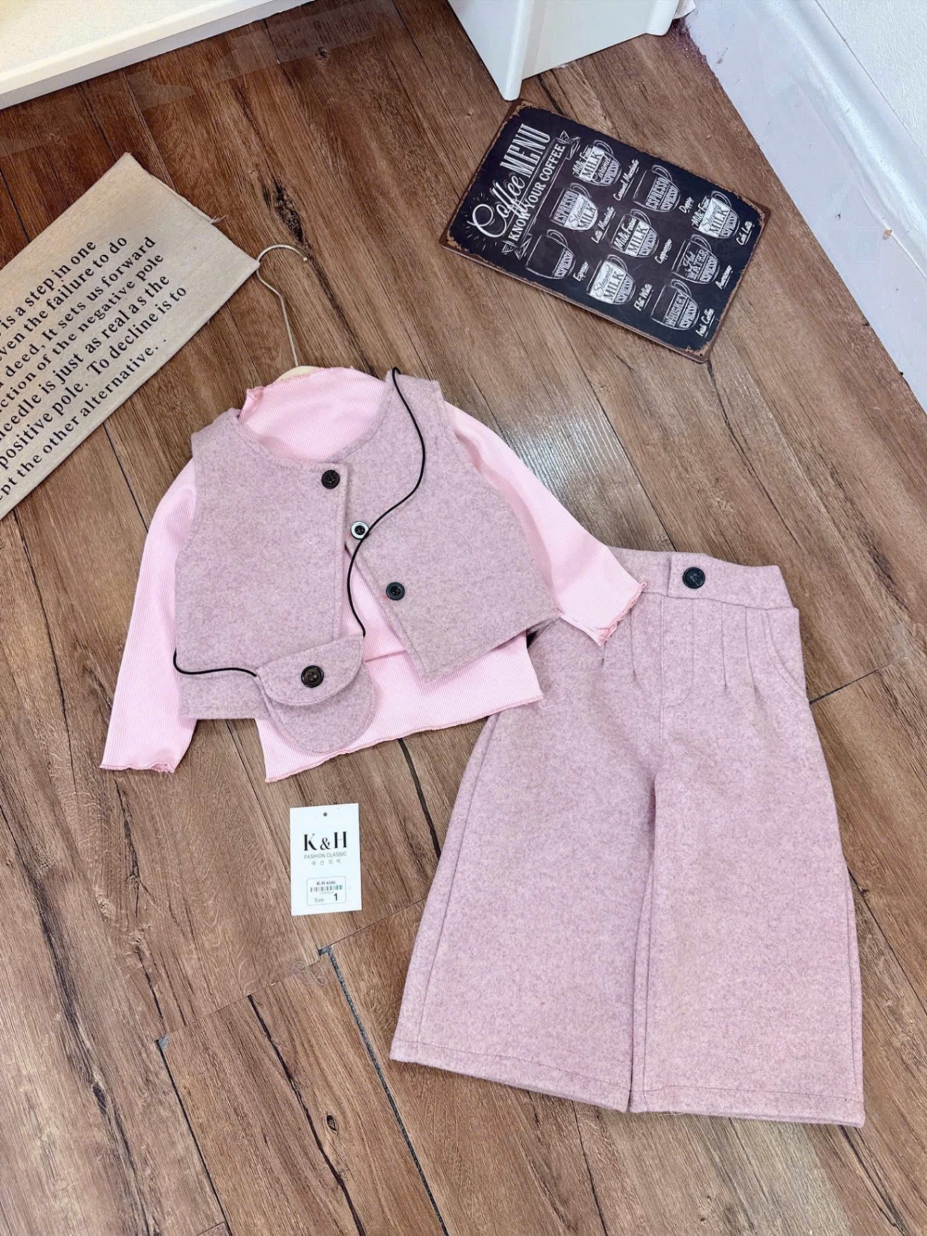 Sét dạ 3 chi tiết kèm túi quần xuông kh cho bé gái